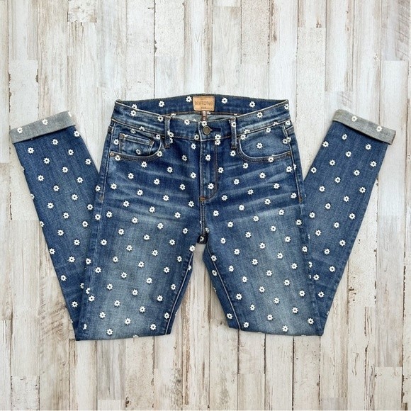 DRIFTWOOD Jackie Daisy Floral Embroidered Denim Blue Jeans Anthropologie 25 - Picture 5 of 10